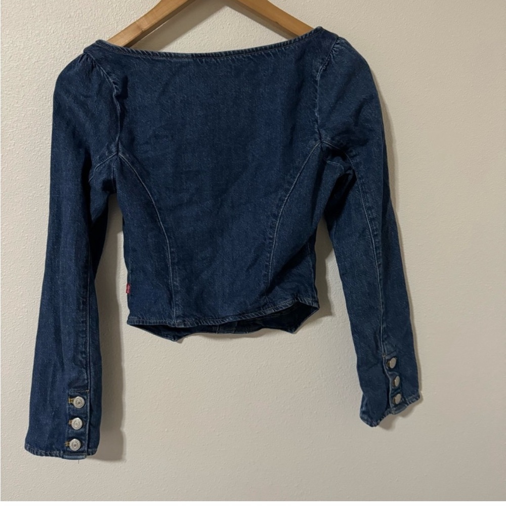 Levi’s Weston Denim Long Sleeve Cropped Blouse Dark Wash Western 2023-XS - Picture 2 of 11